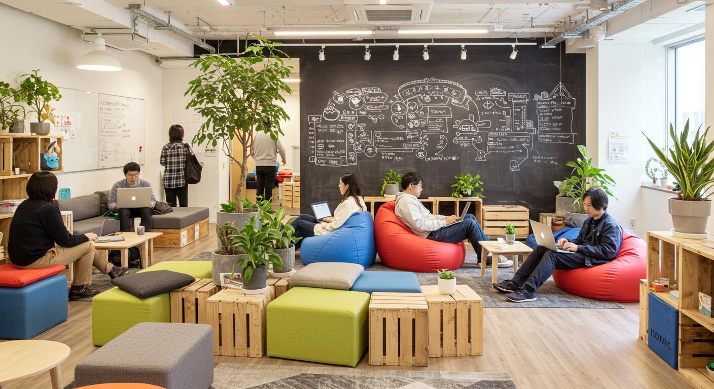 おしゃれなオフィス。　 制作チームが自由に仕事をしている ECでもアプリでもなんでも