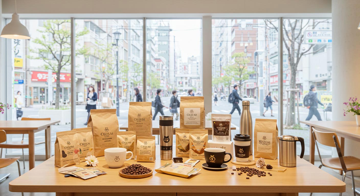 おしゃれなオフィス。　 机にオリジナルブランドの商品