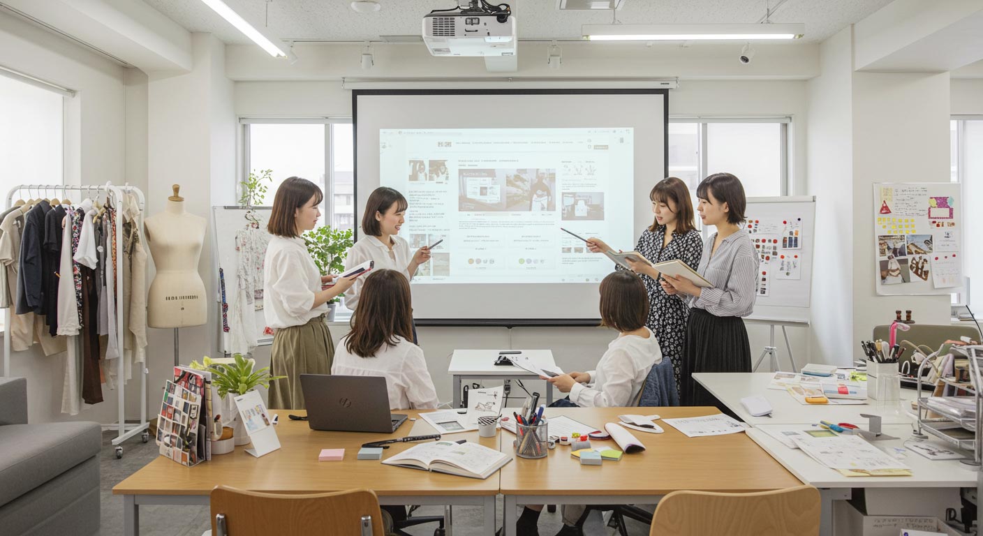 女性たち　ファッション　ECサイト　モニターで会議