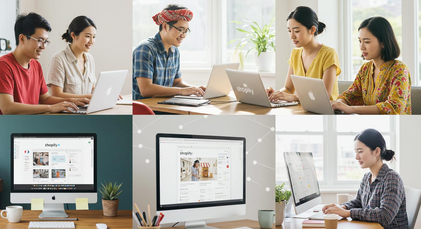 いろんな人たちが、PCでShopifyのサイト　触っている