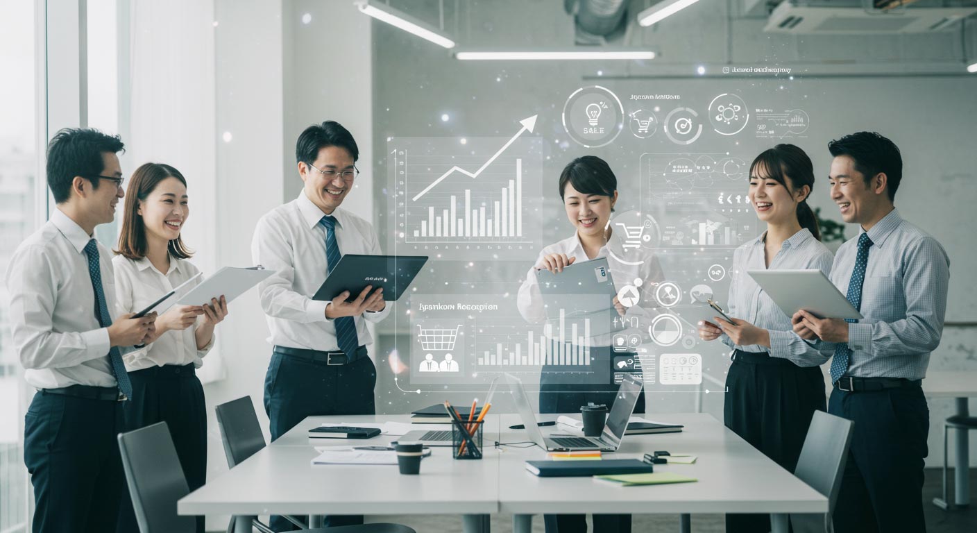 オフィス　男性　女性　MTG　PC　説明　会議　SEO データアップ