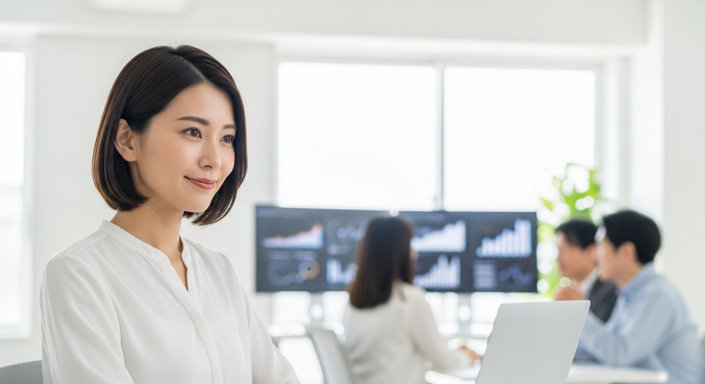 女性 笑顔 信頼 オフィス