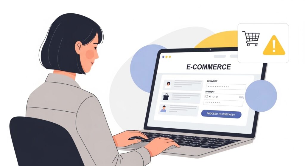 ECサイトのカゴ落ち（カート離脱）を示すオンラインショッピングのイメージ