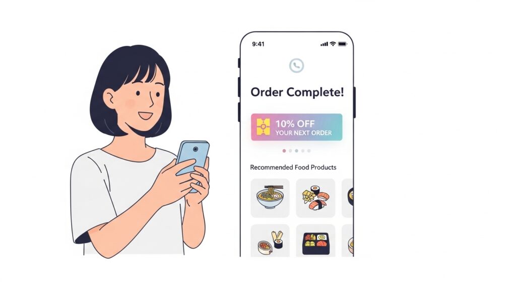 購入完了後に次回購入を促すECサイトの導線イメージ