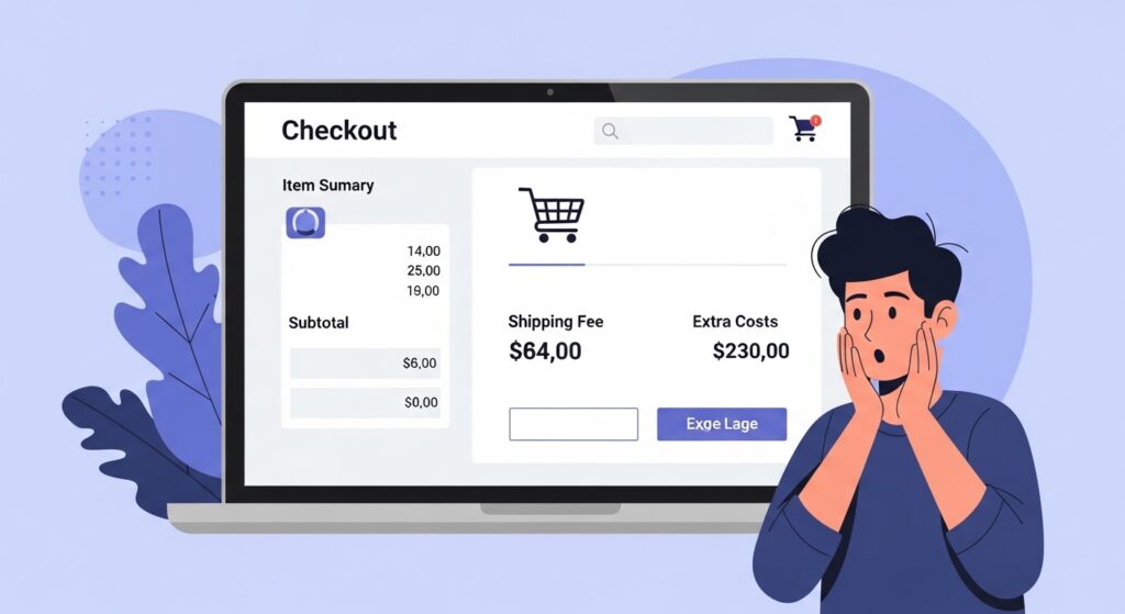 ECサイトのチェックアウト画面で送料や追加費用が表示されるイメージ