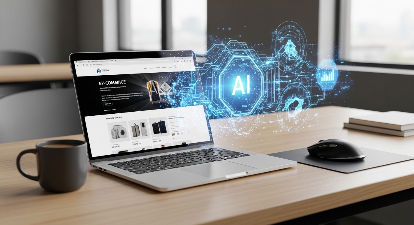 PCからAIの文字が浮き出ている。AI ビジネス