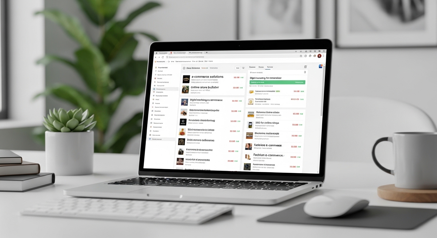 PCにAI検索対策やSEOやいろんな商品データが載っているイメージ。PC データ SEO AI