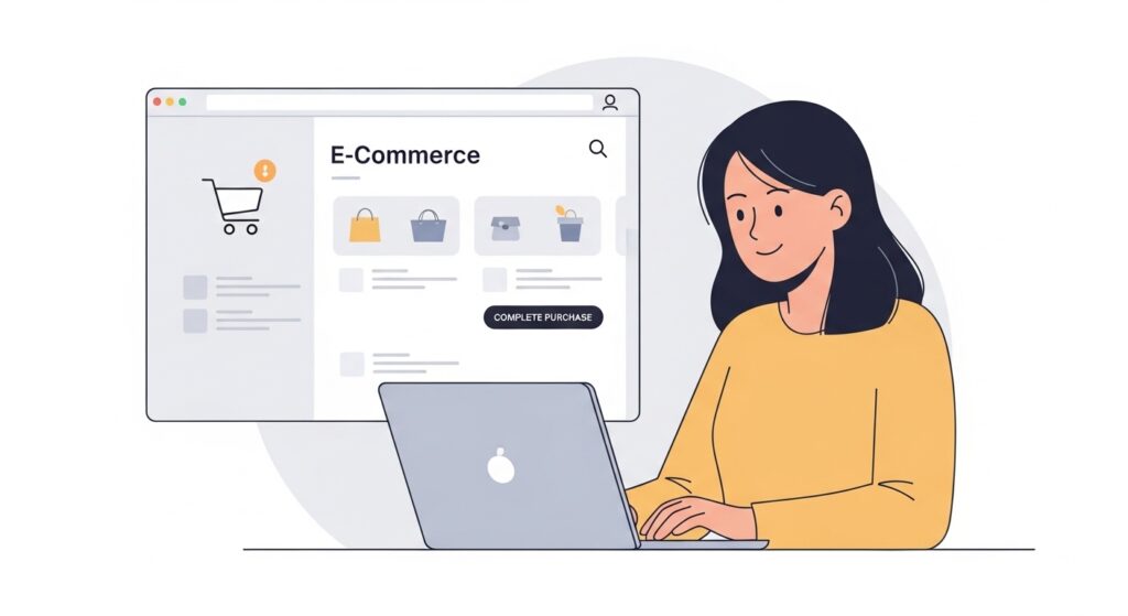 スマートフォンでECサイトの購入完了画面を確認するユーザー