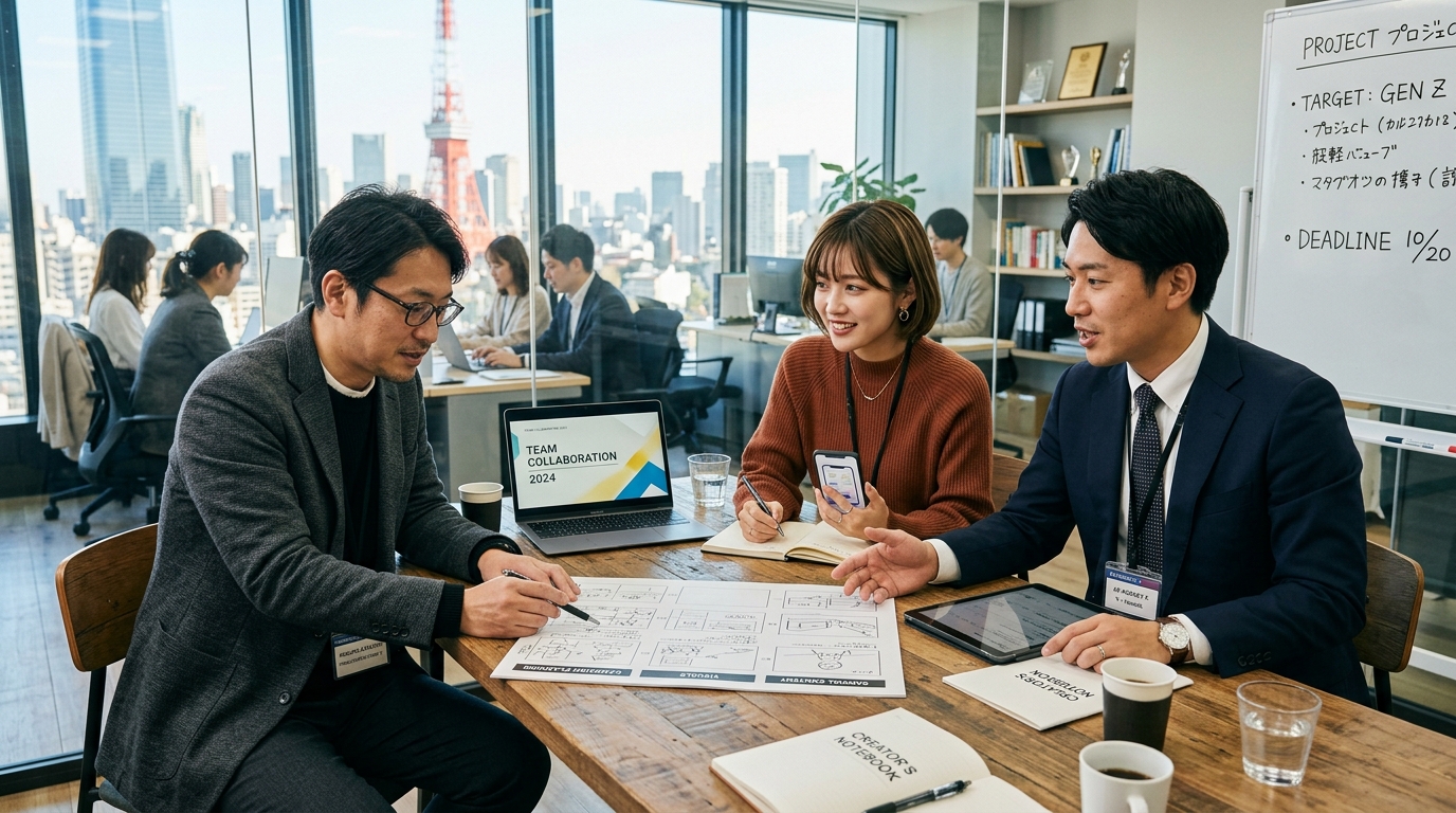 ビジネス　制作会社とクライアントが握手 マーケティング　クリエイティブ　広告　メディア